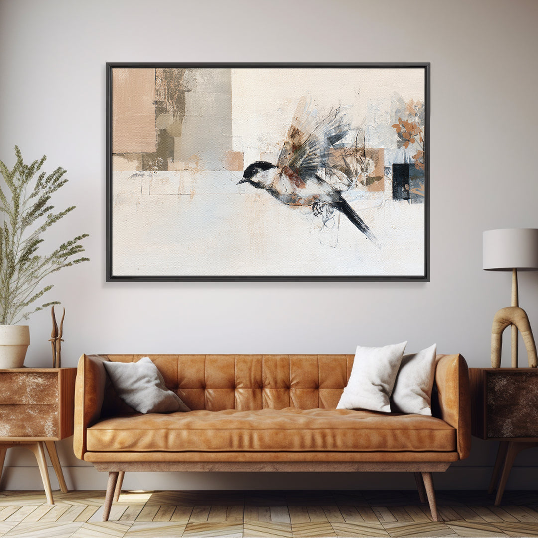 Single Line Bird Framed Canvas Print, Line Art, Boho Wall Decor, Living Room Decor, Fine Art, Line, Black and White Art, LIN-3x2-87