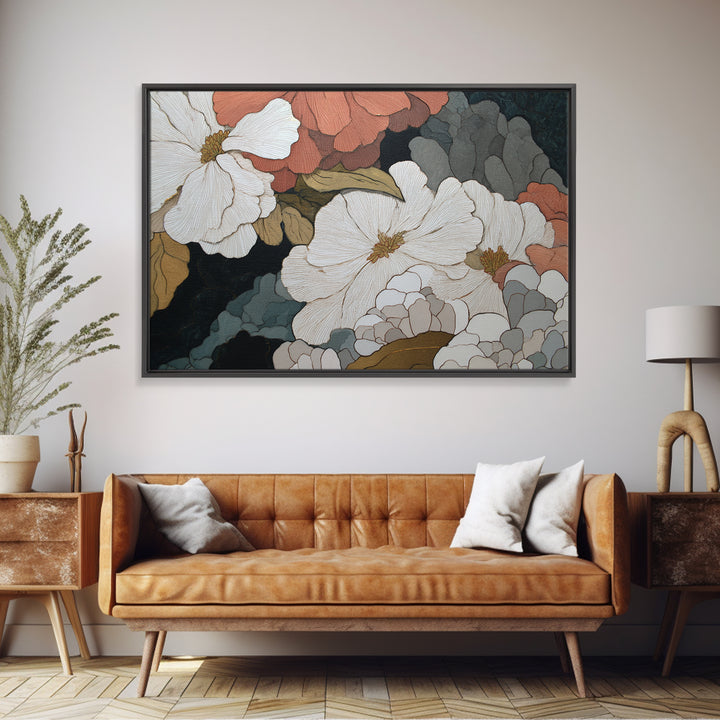 Abstract Vase and Flowers Canvas Print, Line Art, Modern Wall Art, Living Room Decor, Oil Painting, Line, Bird Wall Art, LIN-3x2-88