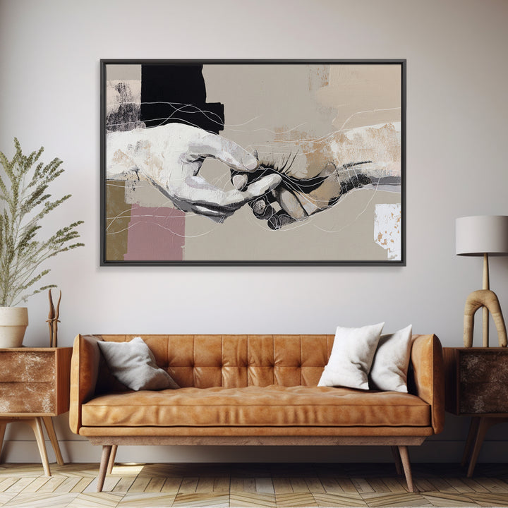 Two Hands Nearly Touching Framed Canvas Print, Line Art, Aesthetic Prints, Living Room Decor, Fine Art, Line, Wall Art, LIN-3x2-9