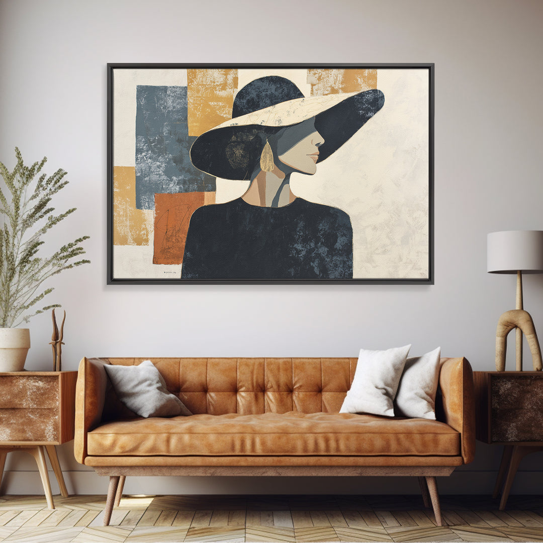 Line Drawing of a Woman Framed Canvas Print, Line Art, Gallery Wall Art, Living Room Decor, Oil Painting, Line, LIN-3x2-95