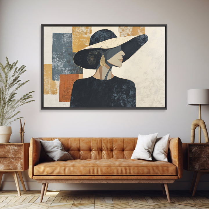 Line Drawing of a Woman Framed Canvas Print, Line Art, Gallery Wall Art, Living Room Decor, Oil Painting, Line, LIN-3x2-95
