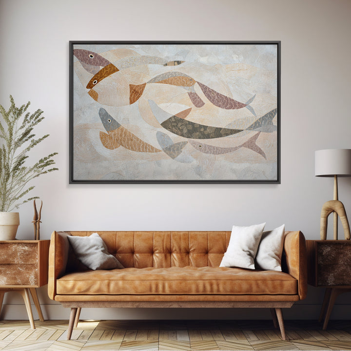 Continuous Line Fish Framed Canvas Print, Line Art, Boho Decor, Living Room Decor, Abstract Art, Line, Minimalist Art, LIN-3x2-96