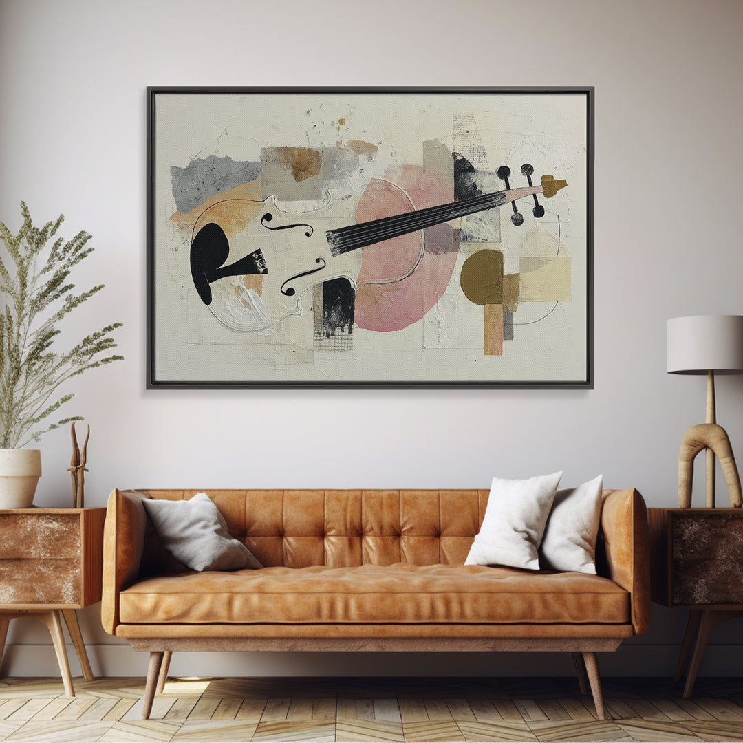 Single Line Violin and Bow Framed Canvas Print, Line Art, Portrait from Photo, Living Room Decor, Abstract Art, Line, LIN-3x2-99