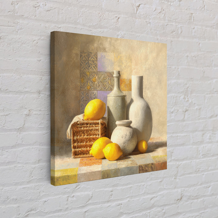 Warm Mediterranean Lemon Still Life Framed Canvas Print, Living Room Art, Dopamine Decor, Living Room Decor, Abstract Art, LIR-1x1-42