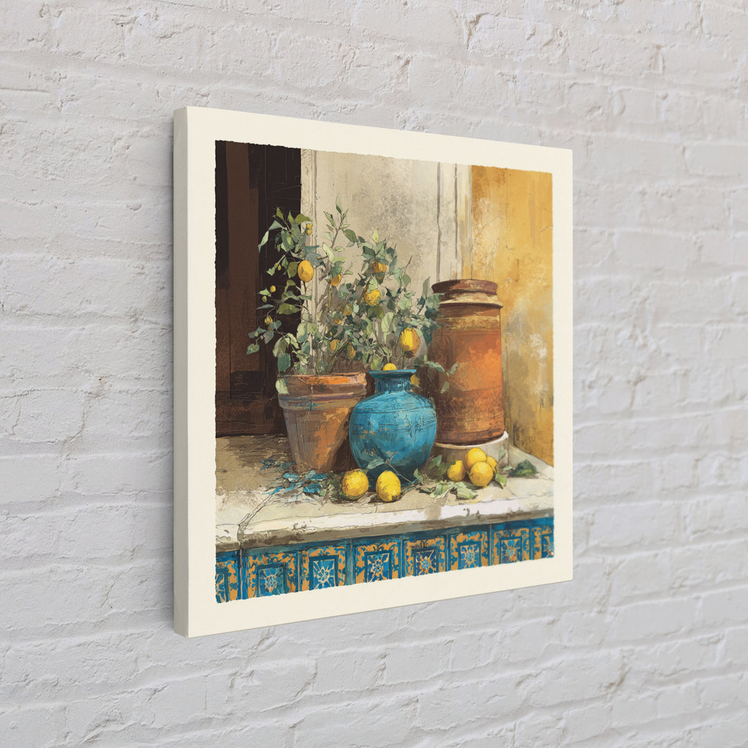 Warm Mediterranean Lemon Still Life Framed Canvas Print, Living Room Art, Dopamine Decor, Living Room Decor, Abstract Art, LIR-1x1-66