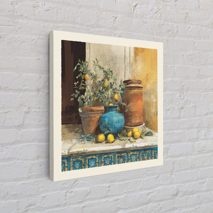 Warm Mediterranean Lemon Still Life Framed Canvas Print, Living Room Art, Dopamine Decor, Living Room Decor, Abstract Art, LIR-1x1-66