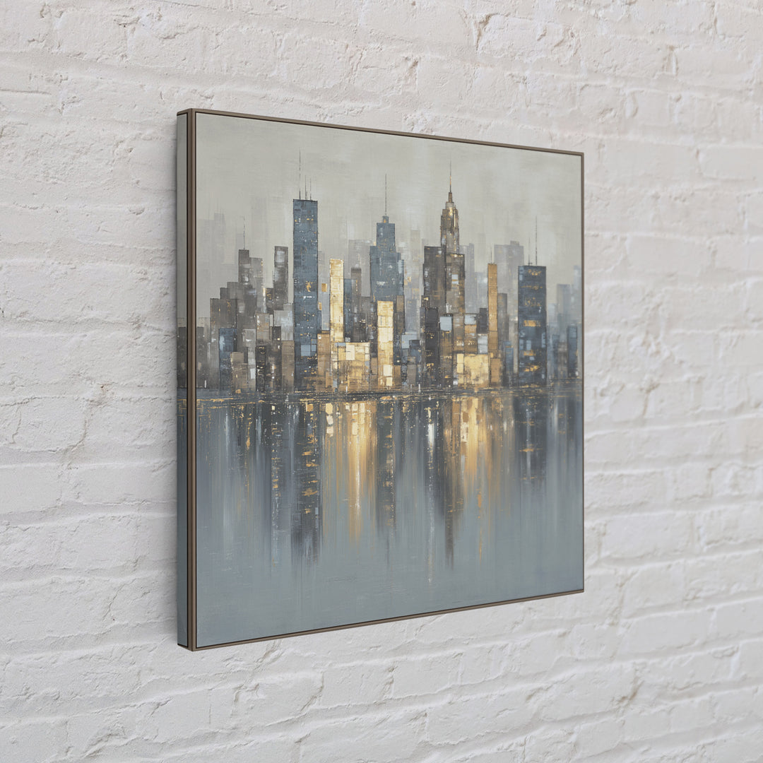Modern City Skyline Framed Canvas Print, Living Room Art, Modern Wall Art, Living Room Decor, Fine Art, Living, LIR-1x1-70