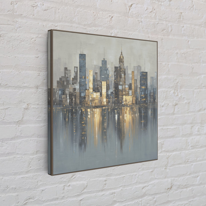 Modern City Skyline Framed Canvas Print, Living Room Art, Modern Wall Art, Living Room Decor, Fine Art, Living, LIR-1x1-70