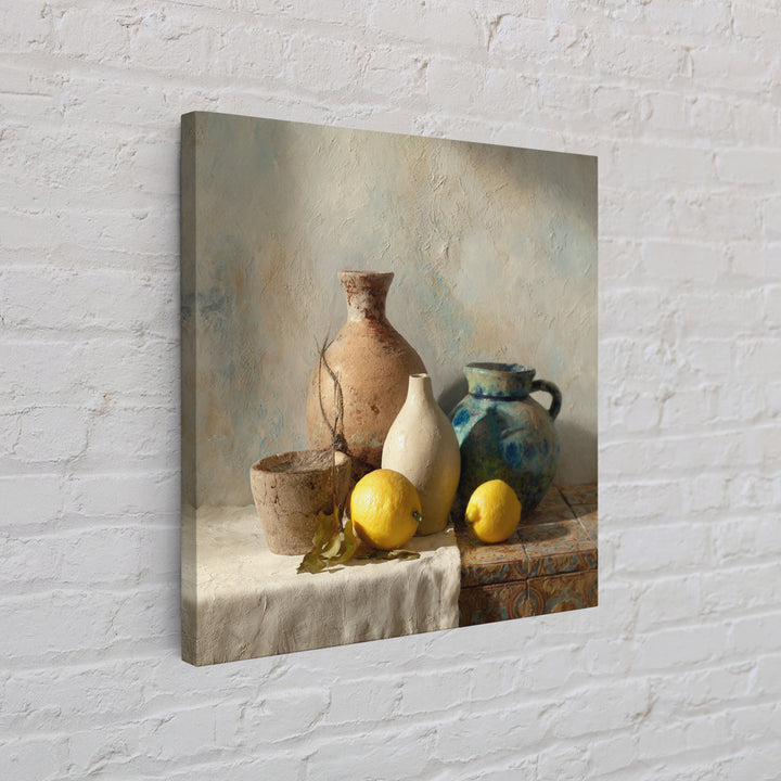 Warm Mediterranean Lemon Still Life Canvas Print, Living Room Art, Neutral Decor, Living Room Decor, Fine Art, Living, LIR-1x1-90