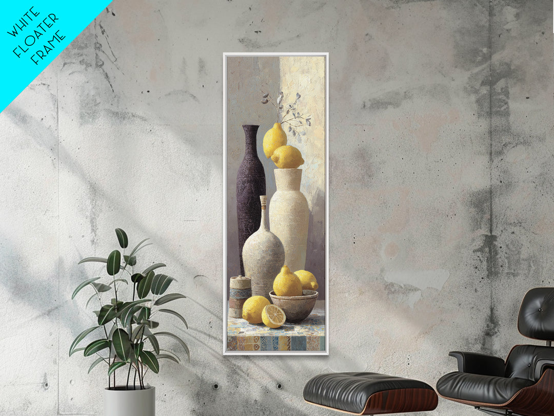 Warm Mediterranean Lemon Still Life Framed Canvas Print, Living Room Art, Bedroom Wall Art, Living Room Decor, Oil Painting, LIR-1x3-30
