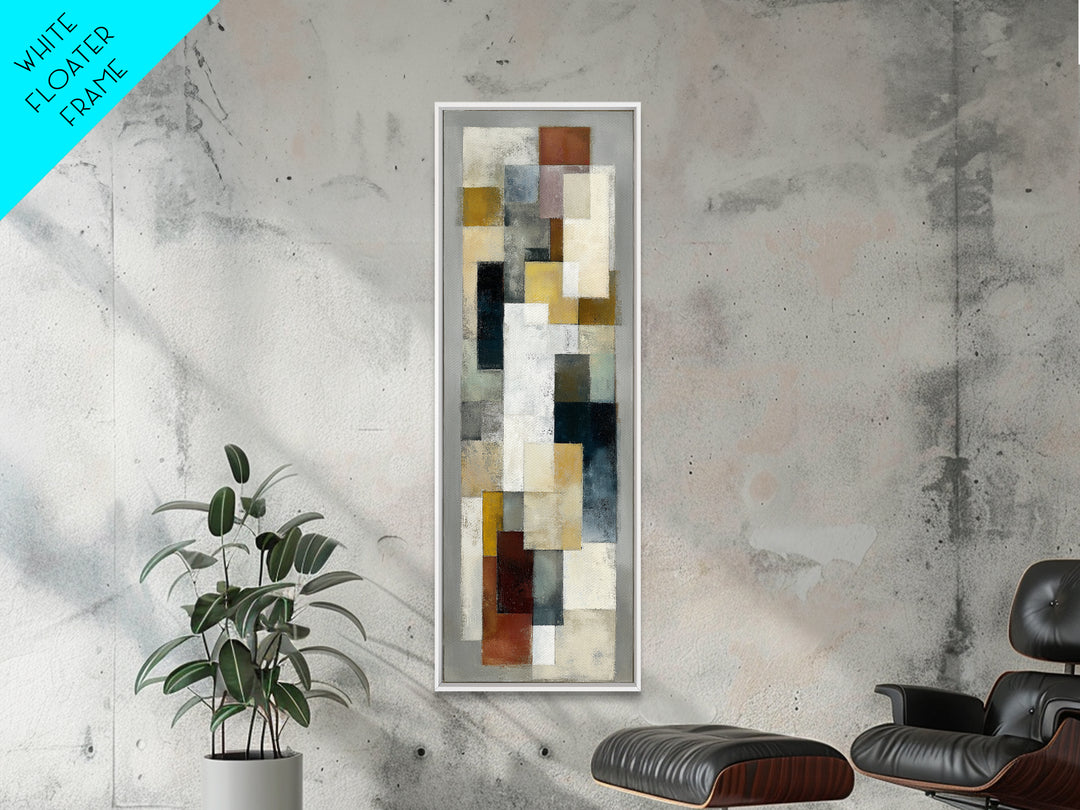 Mid Century Geometric Artwork Framed Canvas Print, Living Room Art, Oversized Wall Art, Living Room Decor, Abstract Art, Living, LIR-1x3-92