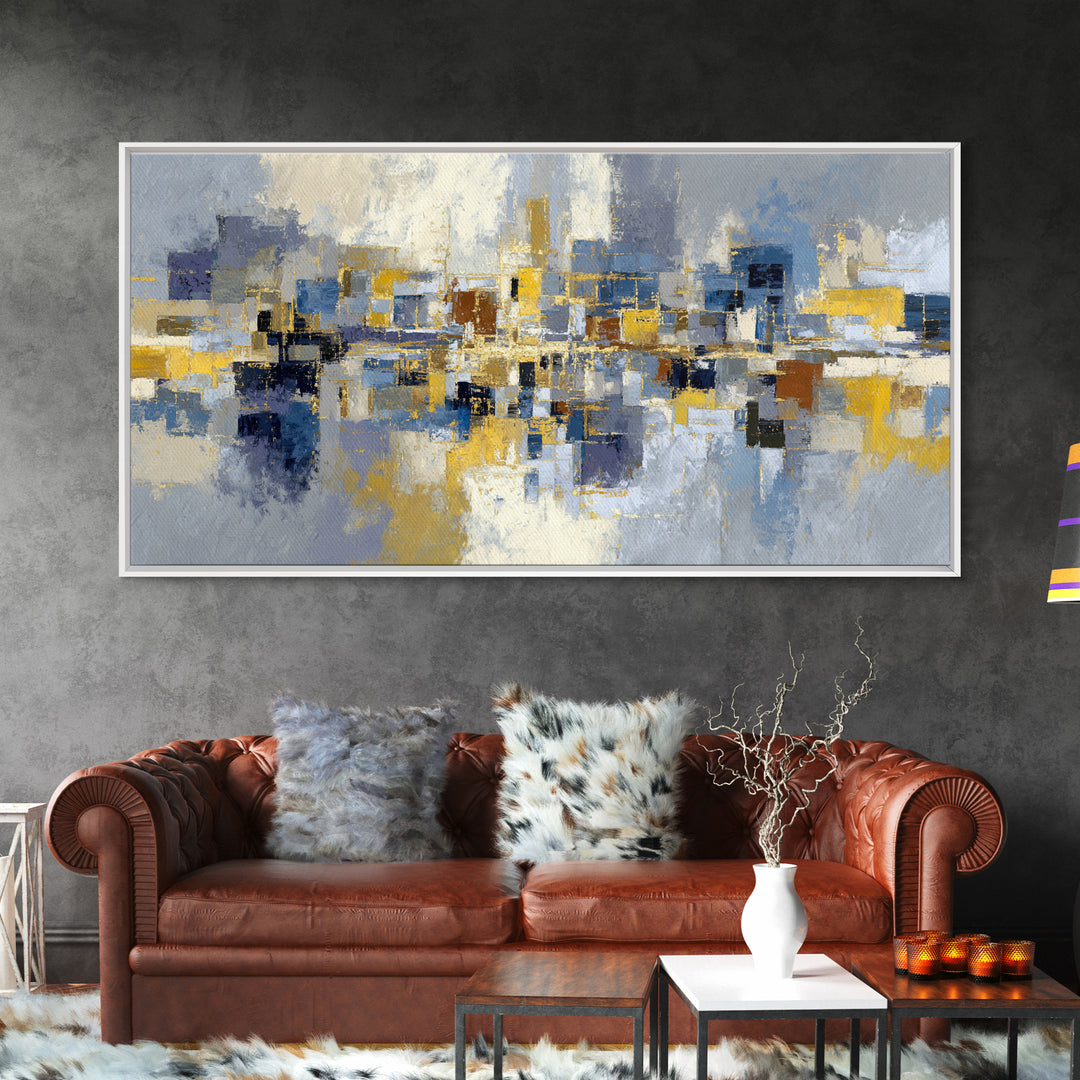 Gold Accented Abstract Brushwork Framed Canvas Print, Living Room Art, Living Room Decor, Abstract Art, Living, LIR-2x1-10