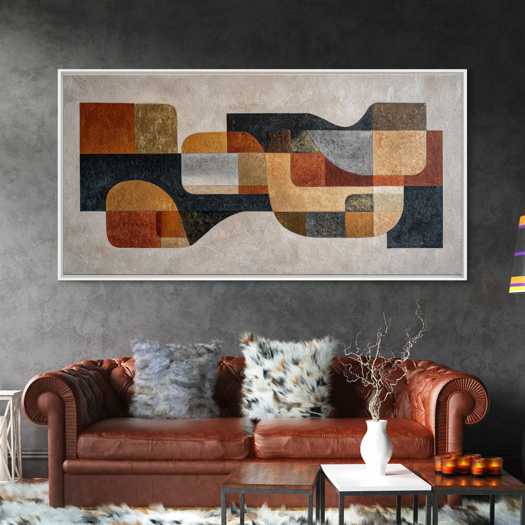 Mid Century Geometric Artwork Framed Canvas Print, Living Room Art, Living Room Decor, Fine Art, Living, Statement Artwork, LIR-2x1-100