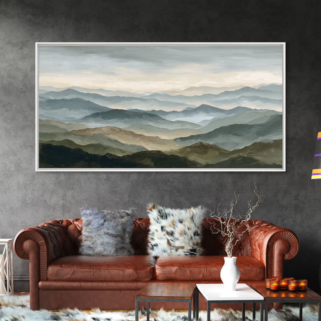 Classic Mountain Panorama for Cozy Interiors Framed Canvas Print, Living Room Art, Room Decor, Living Room Decor, Living, LIR-2x1-12