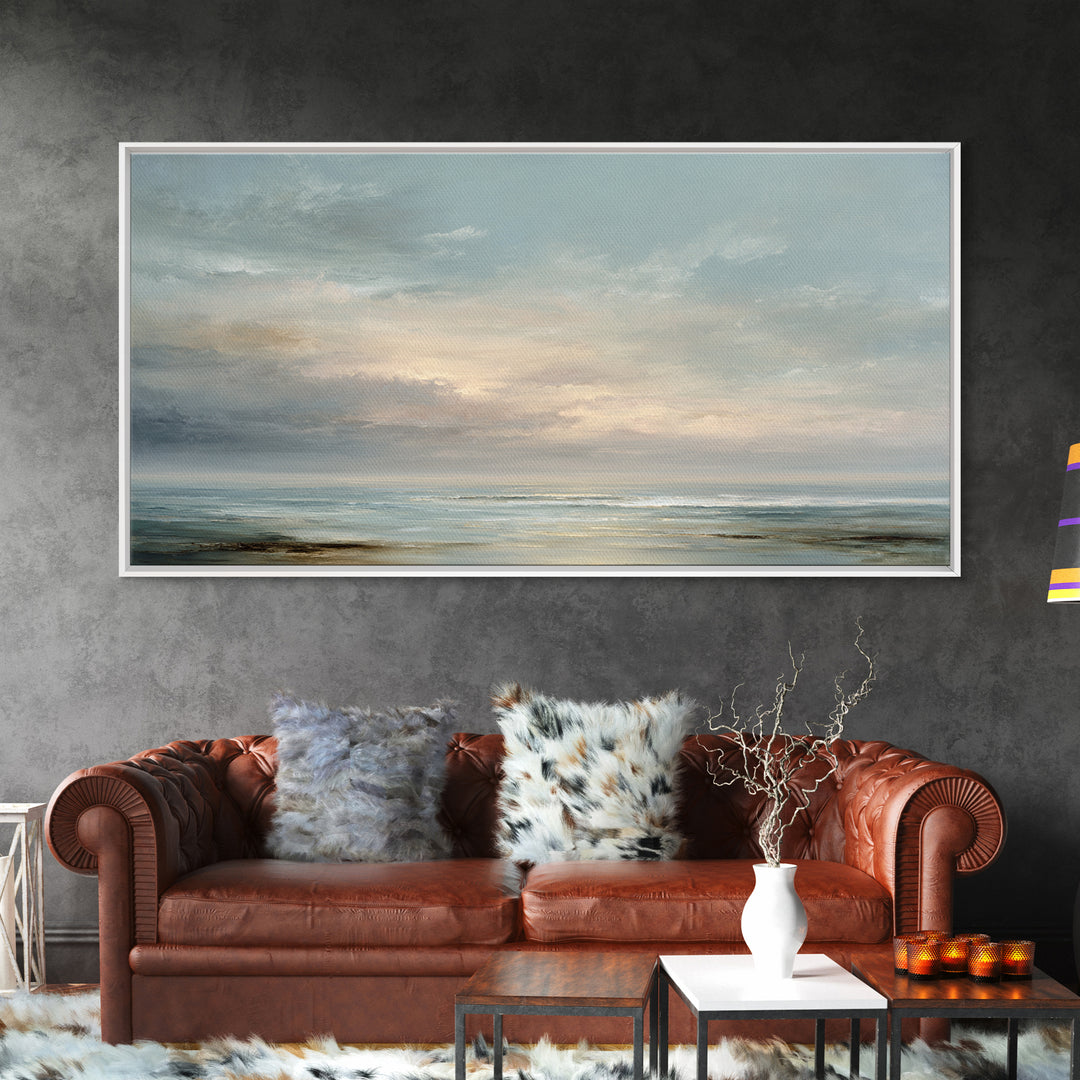 Large Cloudscape with Gentle Movement Framed Canvas Print, Living Room Art, Living Room Decor, Watercolor Art, Living, LIR-2x1-15