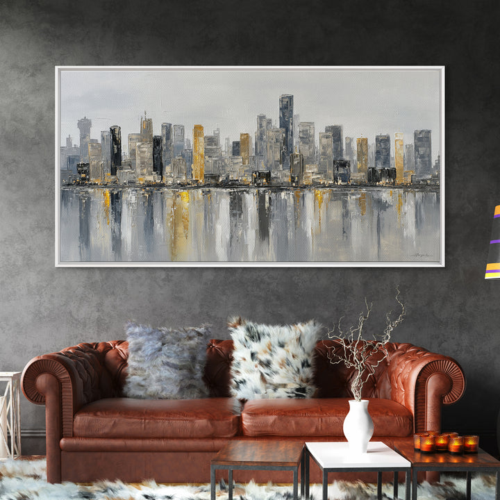 Modern City Skyline Framed Canvas Print, Living Room Art, Room Decor, Living Room Decor, Abstract Art, Living, Printable, LIR-2x1-18