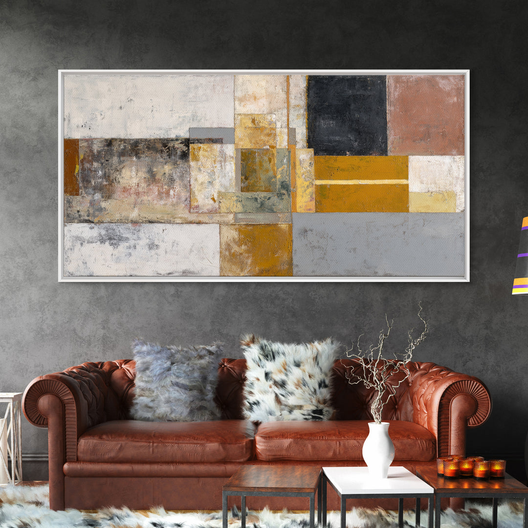 Mid Century Geometric Artwork Framed Canvas Print, Living Room Art, Contemporary Art, Living Room Decor, Abstract Art, Living, LIR-2x1-28