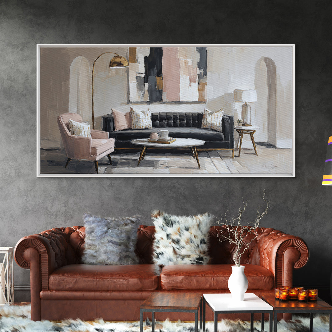 Black and White Architectural Arch Composition Canvas Print, Living Room Art, Digital Wall Art, Living Room Decor, Living, LIR-2x1-3