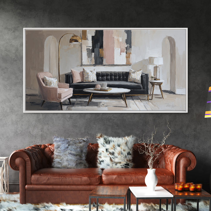 Black and White Architectural Arch Composition Canvas Print, Living Room Art, Digital Wall Art, Living Room Decor, Living, LIR-2x1-3