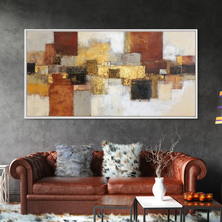 Gold Accented Abstract Brushwork Framed Canvas Print, Living Room Art, Living Room Decor, Abstract Art, Living, LIR-2x1-34