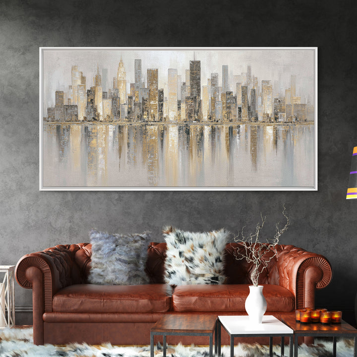 Modern City Skyline Framed Canvas Print, Living Room Art, Room Decor, Living Room Decor, Abstract Art, Living, Printable, LIR-2x1-42