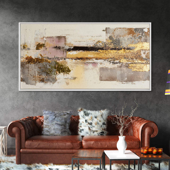 Gold Accented Abstract Brushwork Canvas Print, Living Room Art, Digital Prints, Living Room Decor, Abstract Art, Living, LIR-2x1-58