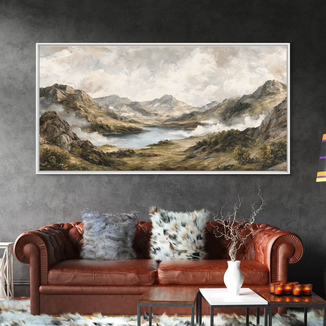 Classic Mountain Panorama for Cozy Interiors Framed Canvas Print, Living Room Art, Home, Living Room Decor, Fine Art, Living, LIR-2x1-60