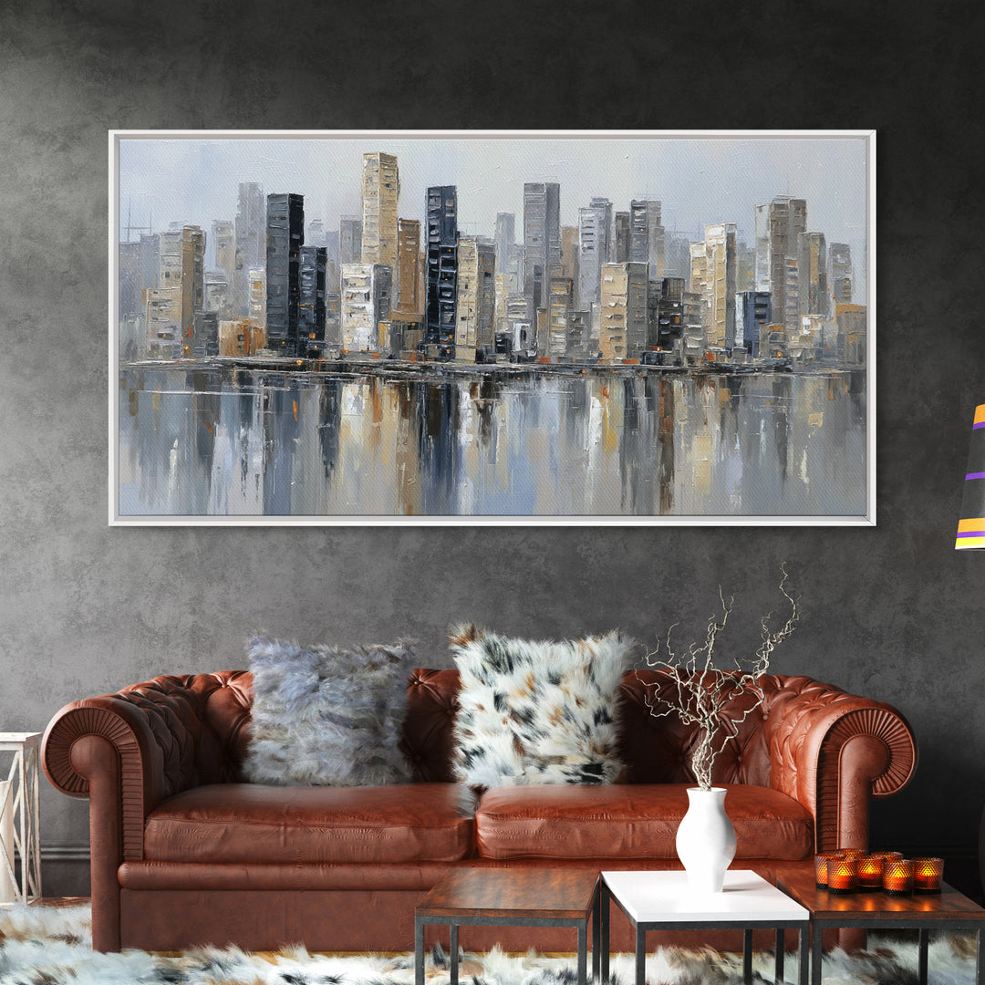 Modern City Skyline Canvas Print, Living Room Art, Home Decor, Living Room Decor, Abstract Art, Living, Large Wall Art, LIR-2x1-66