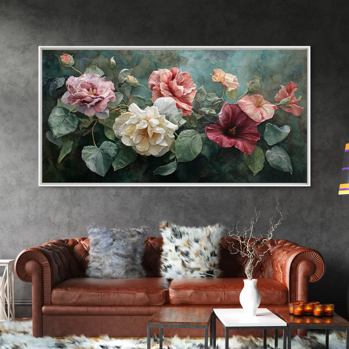 Botanical Vase Painting Canvas Print, Living Room Art, Printable, Living Room Decor, Oil Painting, Living, Printable Art, LIR-2x1-70