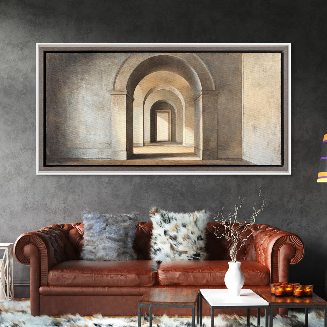 Black and White Architectural Arch Composition Framed Canvas Print, Living Room Art, Room Decor, Living Room Decor, Living, LIR-2x1-75
