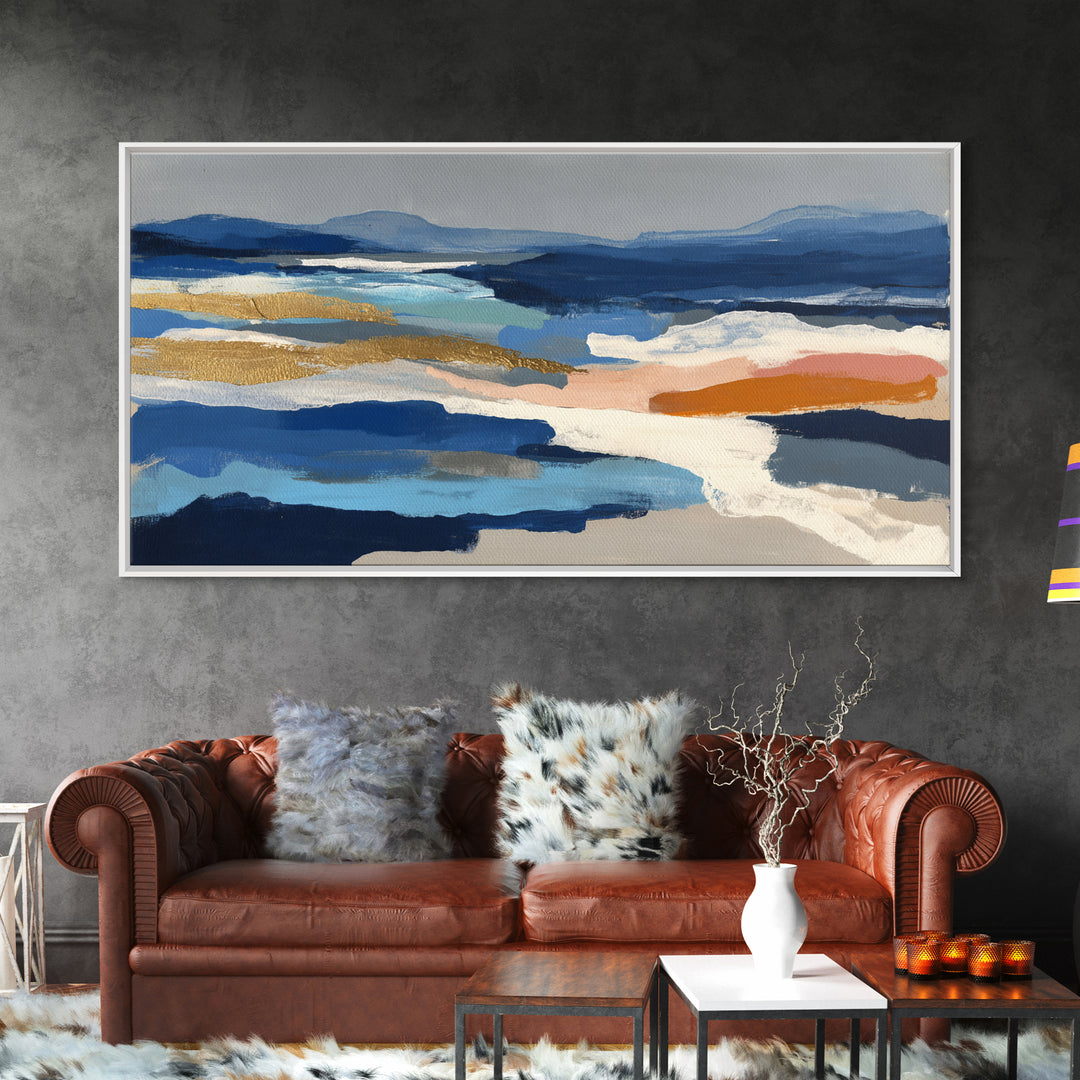 Gold Accented Abstract Brushwork Canvas Print, Living Room Art, Digital Prints, Living Room Decor, Abstract Art, Living, LIR-2x1-82
