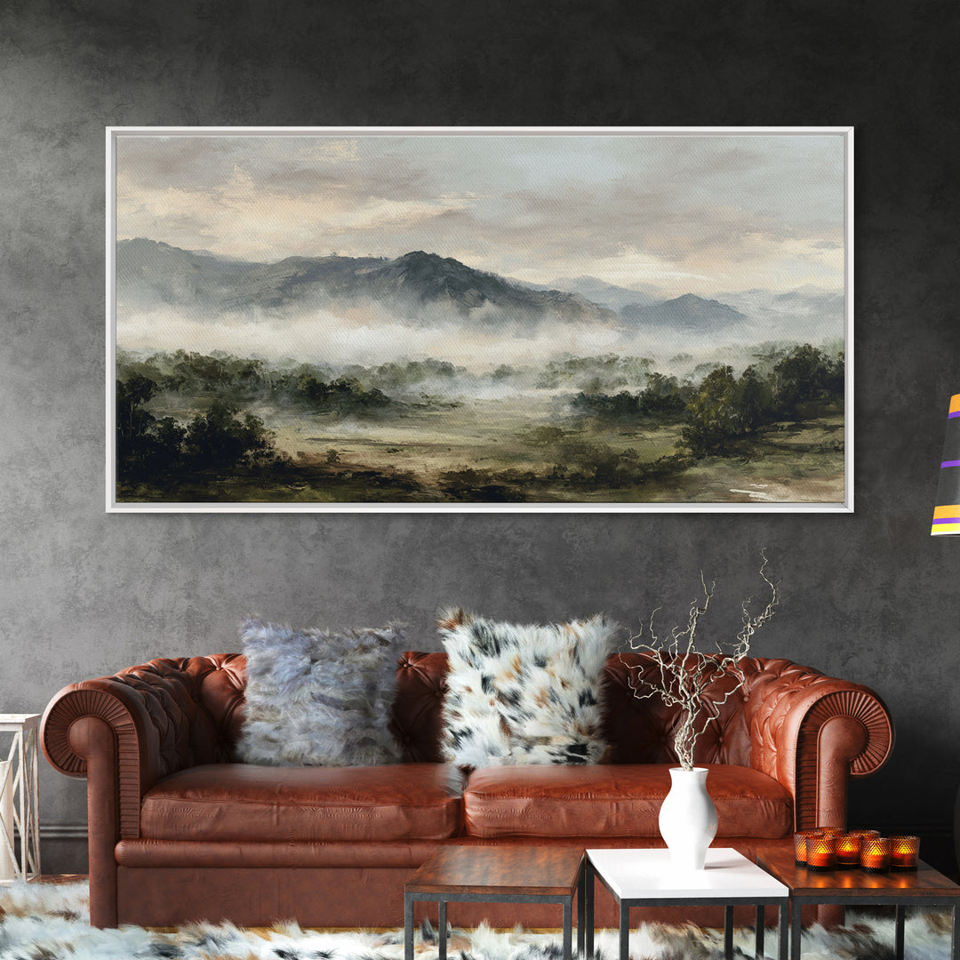 Classic Mountain Panorama for Cozy Interiors Framed Canvas Print, Living Room Art, New Home Gift, Living Room Decor, Living, LIR-2x1-84