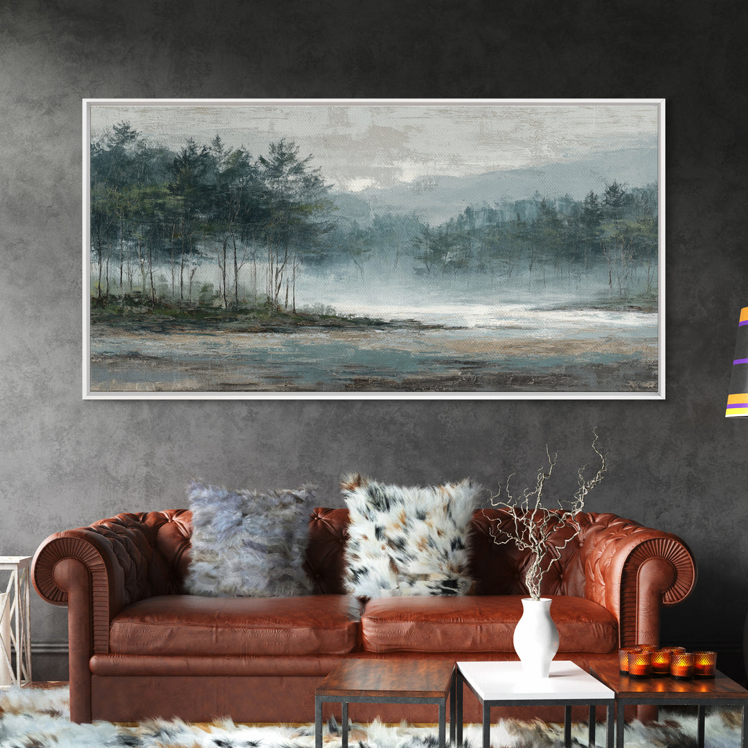 Minimal Scandinavian Forest Framed Canvas Print, Living Room Art, Painting, Living Room Decor, Fine Art, Living, Bedroom Decor, LIR-2x1-9