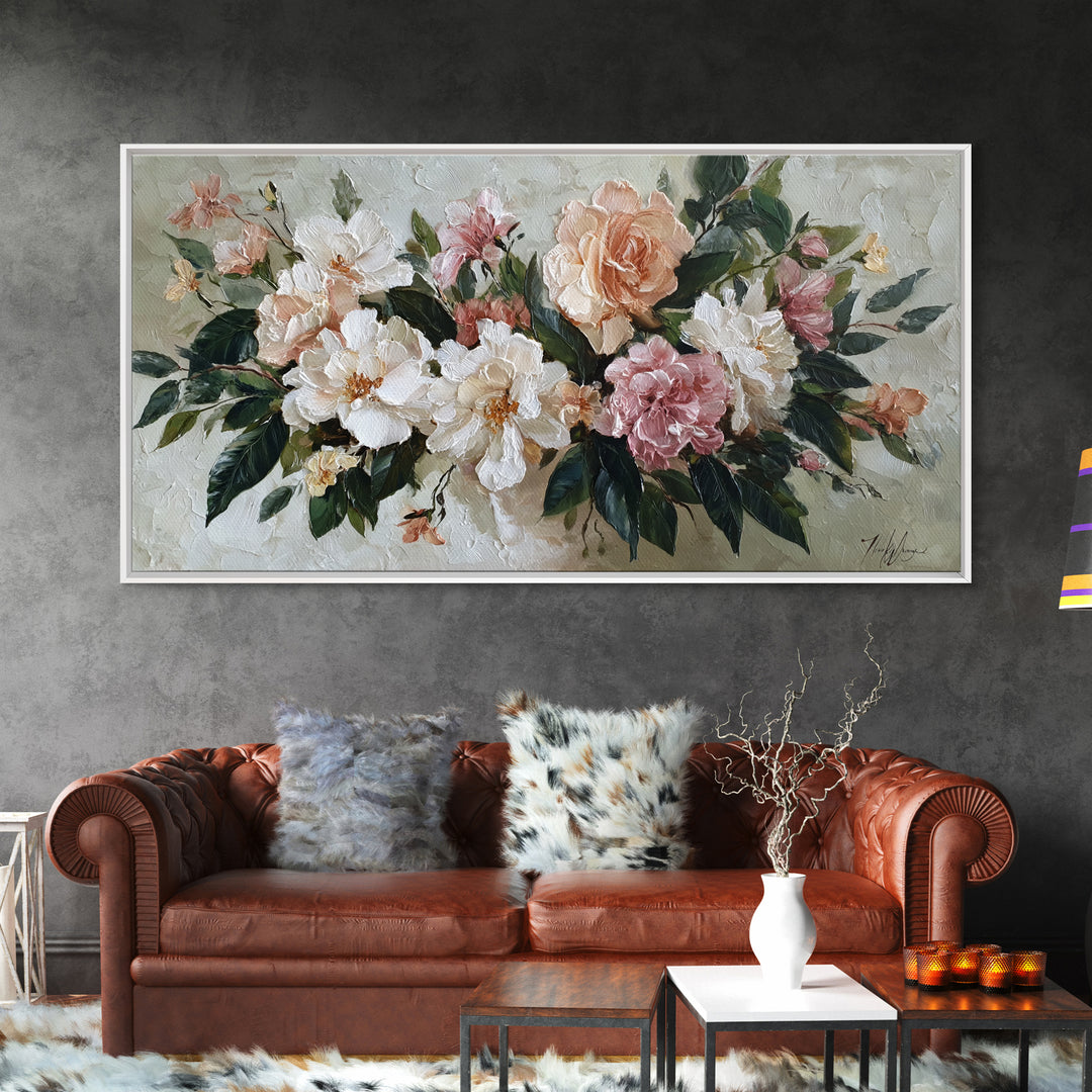 Botanical Vase Painting Canvas Print, Living Room Art, Printable, Living Room Decor, Oil Painting, Living, Printable Art, LIR-2x1-94
