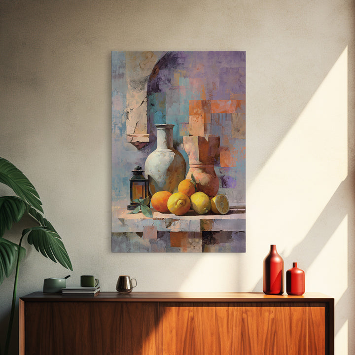 Warm Mediterranean Lemon Still Life Framed Canvas Print, Living Room Art, Living Room Decor, Abstract Art, Living, LIR-2x3-2
