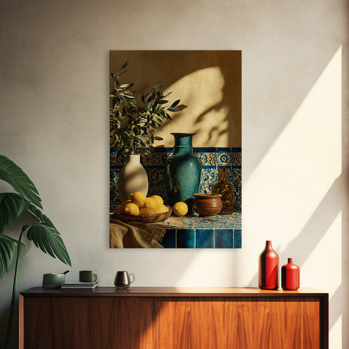 Warm Mediterranean Lemon Still Life Framed Canvas Print, Living Room Art, Living Room Decor, Abstract Art, Living, LIR-2x3-26