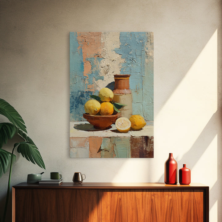 Warm Mediterranean Lemon Still Life Canvas Print, Living Room Art, Wall Decor, Living Room Decor, Living, Abstract Art, LIR-2x3-50