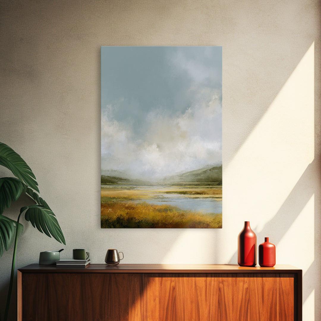 Large Cloudscape with Gentle Movement Framed Canvas Print, Living Room Art, Home, Living Room Decor, Oil Painting, Living, LIR-2x3-51