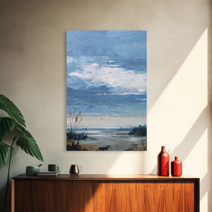 Modern Landscape with Expansive Calm Sky Framed Canvas Print, Living Room Art, Art Nouveau, Living Room Decor, Fine Art, Living, LIR-2x3-59