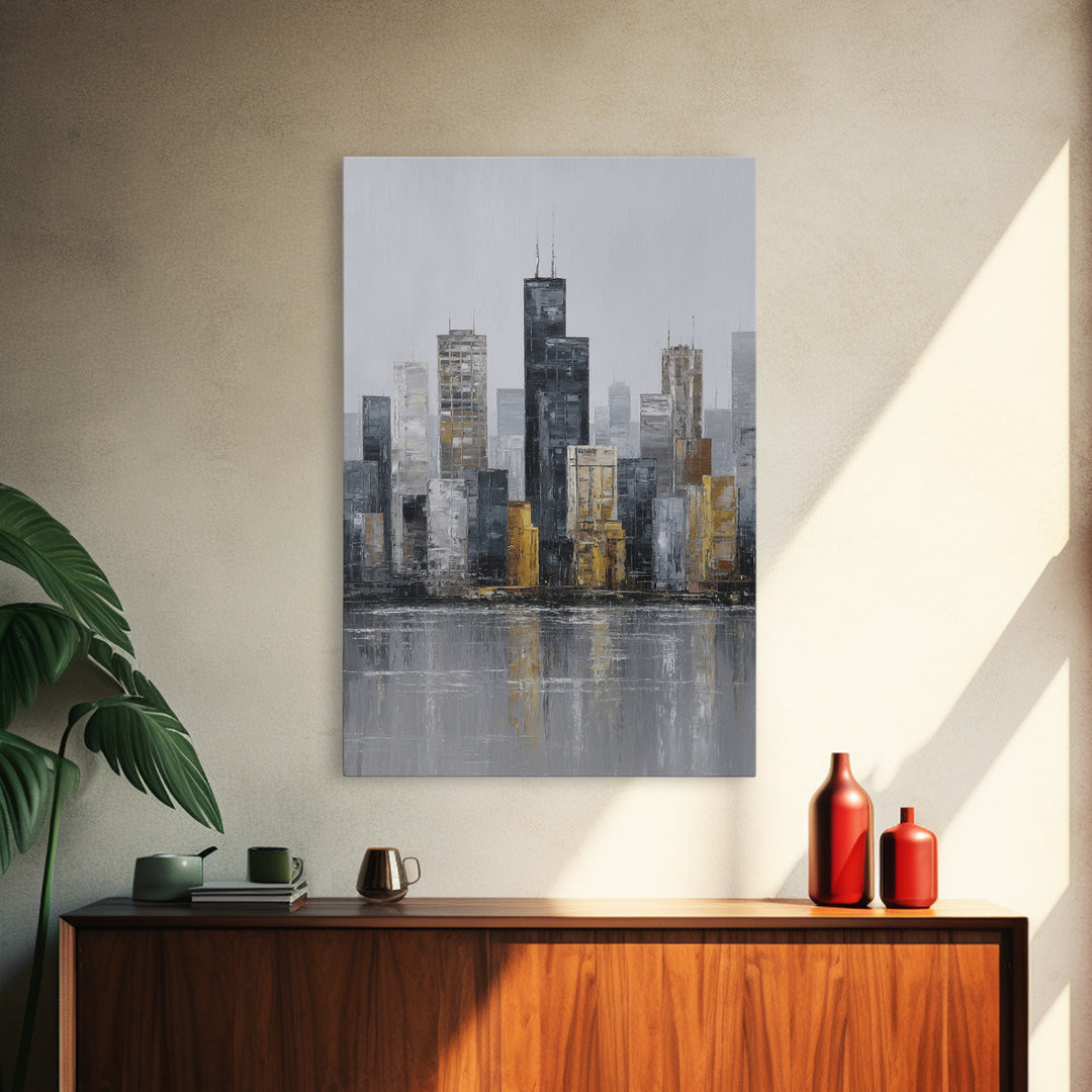 Modern City Skyline Framed Canvas Print, Living Room Art, Minimalist Decor, Living Room Decor, Fine Art, Living, LIR-2x3-6