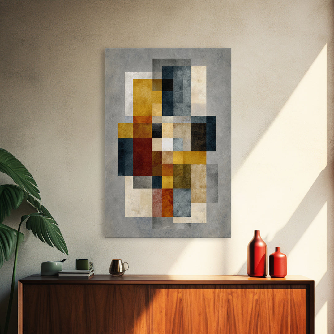 Mid Century Geometric Artwork Framed Canvas Print, Living Room Art, Digital Prints, Living Room Decor, Abstract Art, Living, LIR-2x3-64
