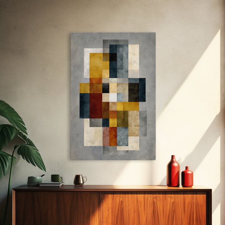 Mid Century Geometric Artwork Framed Canvas Print, Living Room Art, Digital Prints, Living Room Decor, Abstract Art, Living, LIR-2x3-64
