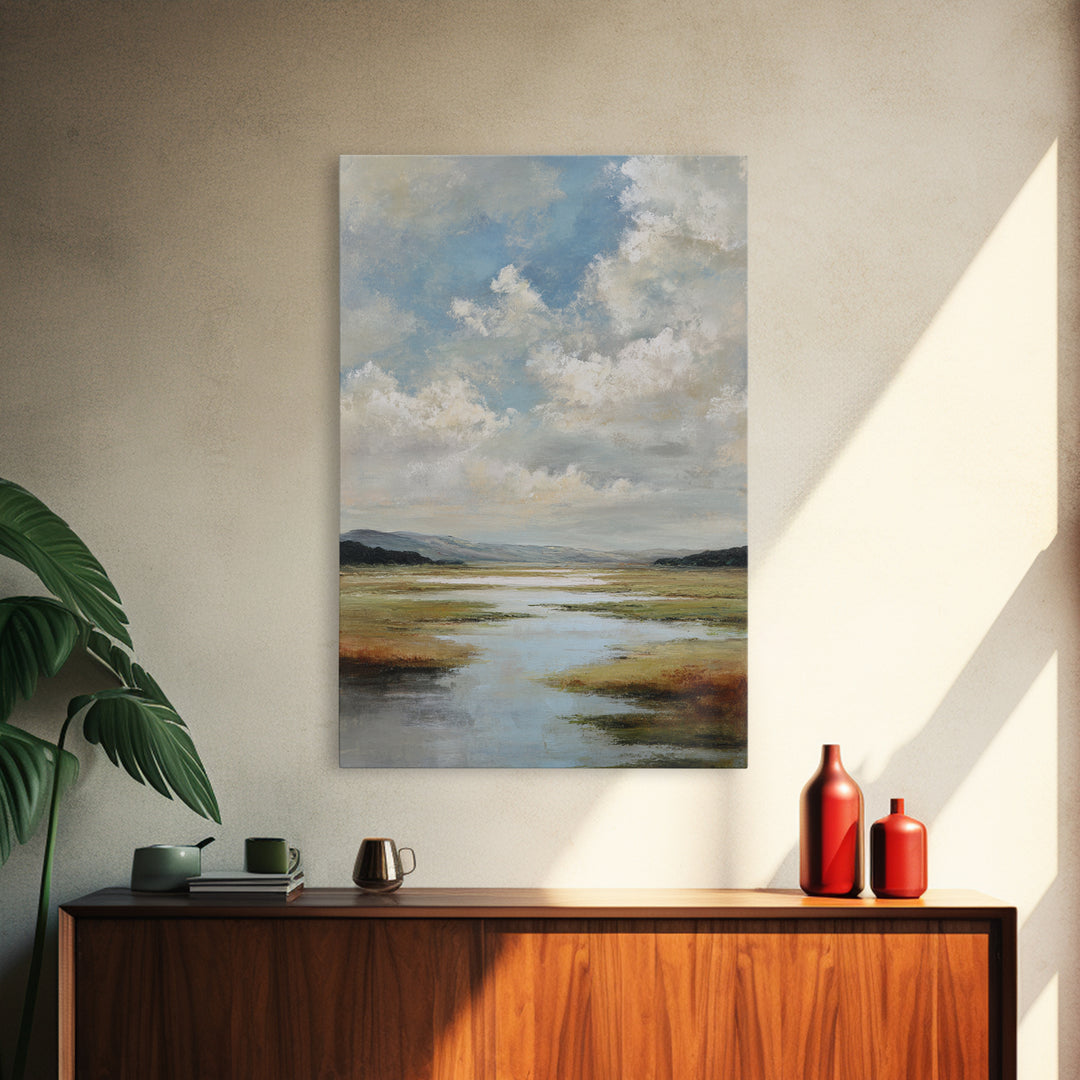 Modern Landscape with Expansive Calm Sky Framed Canvas Print, Living Room Art, Dopamine Decor, Living Room Decor, Living, LIR-2x3-83