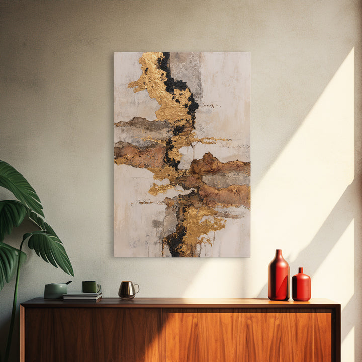 Gold Accented Abstract Brushwork Framed Canvas Print, Living Room Art, Large Wall Art, Living Room Decor, Abstract Art, Living, LIR-2x3-94