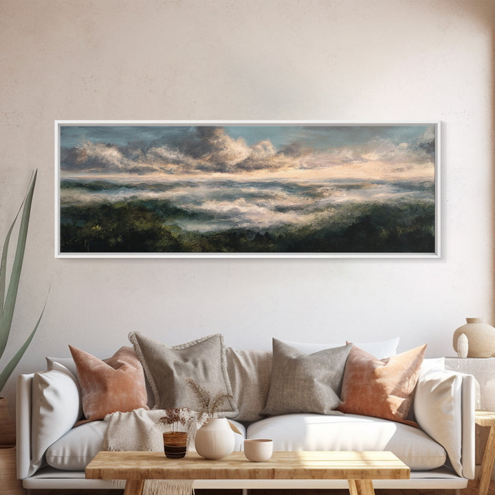 Large Cloudscape with Gentle Movement Canvas Print, Living Room Art, 3 Piece Wall Art, Living Room Decor, Watercolor Art, LIR-3x1-11