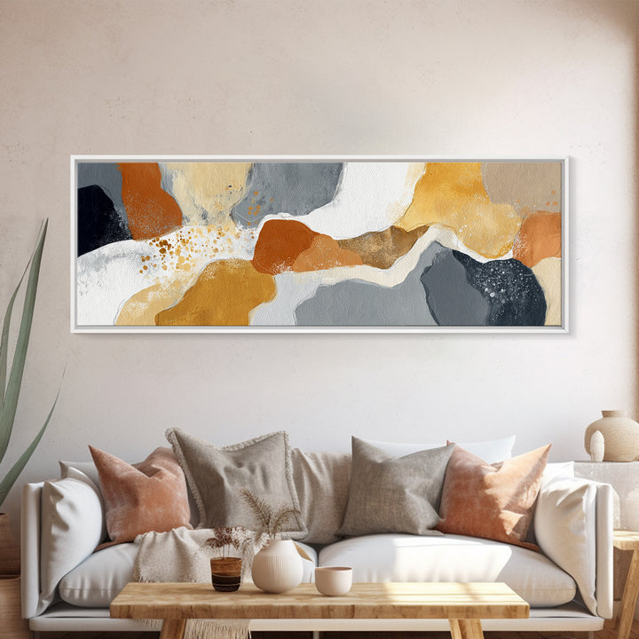 Large Statement Abstract Framed Canvas Print, Living Room Art, Boho Wall Art, Living Room Decor, Abstract Art, Living, LIR-3x1-17