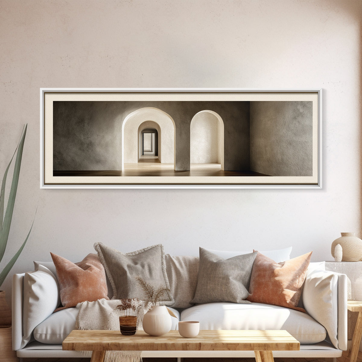 Black and White Architectural Arch Composition Framed Canvas Print, Living Room Art, Room Decor, Living Room Decor, Living, LIR-3x1-23