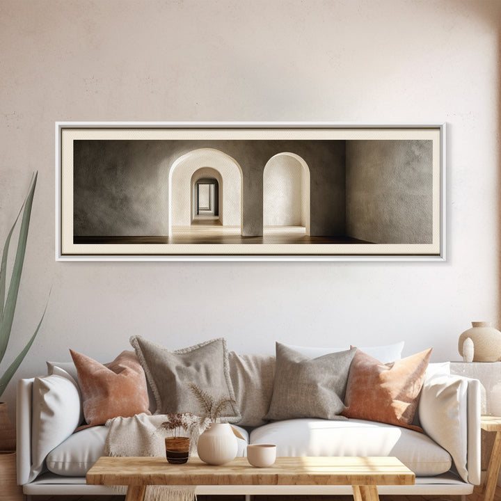 Black and White Architectural Arch Composition Framed Canvas Print, Living Room Art, Room Decor, Living Room Decor, Living, LIR-3x1-23