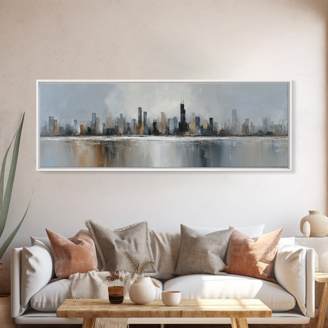 Modern City Skyline Canvas Print, Living Room Art, Digital Wall Art, Living Room Decor, Fine Art, Living, Oversized Wall Art, LIR-3x1-38
