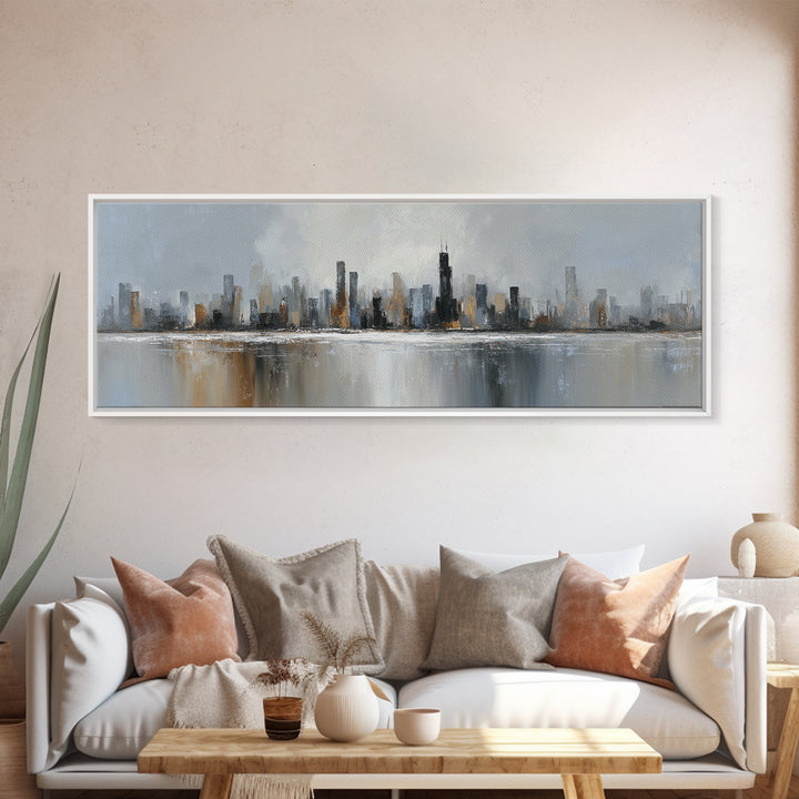 Modern City Skyline Canvas Print, Living Room Art, Digital Wall Art, Living Room Decor, Fine Art, Living, Oversized Wall Art, LIR-3x1-38